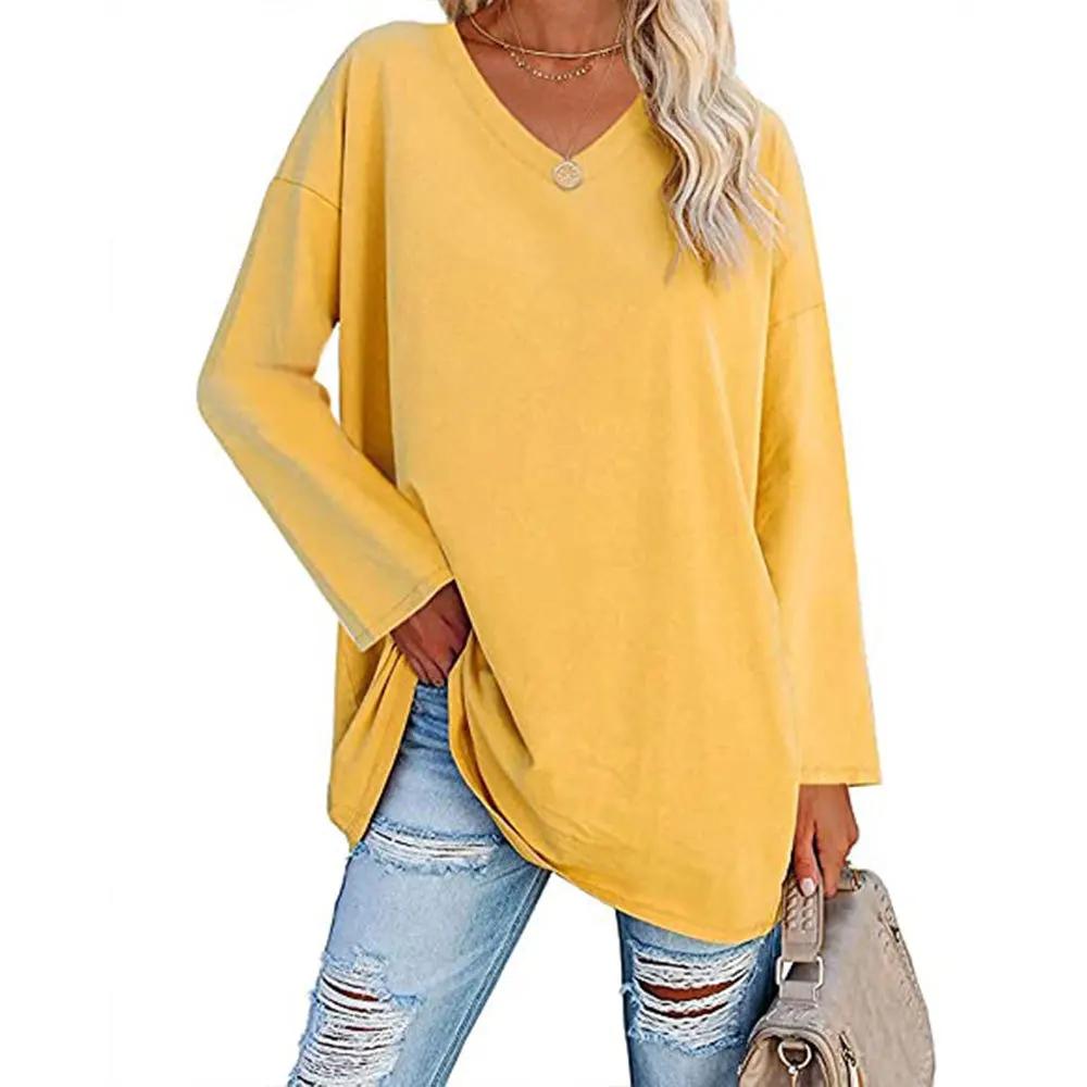 Damen Lockeres Langarm V-Ausschnitt Strickoberteil Große Plus Size Oberteile Damen Frühling Sommer Einfarbiges Oberteil Langarm V-Ausschnitt