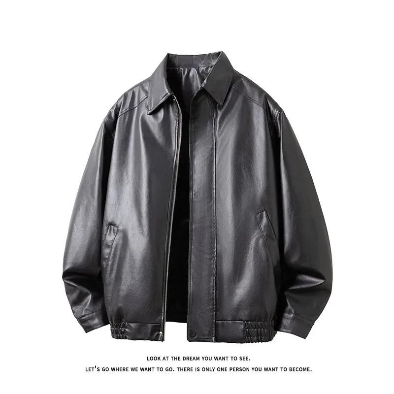 2026 Herren Coole Motorrad-Lederjacke Herren Retro Schwarze Kaffeejacke Herren Biker PU-Ledermantel Herren Lockerer Kunstledermantel