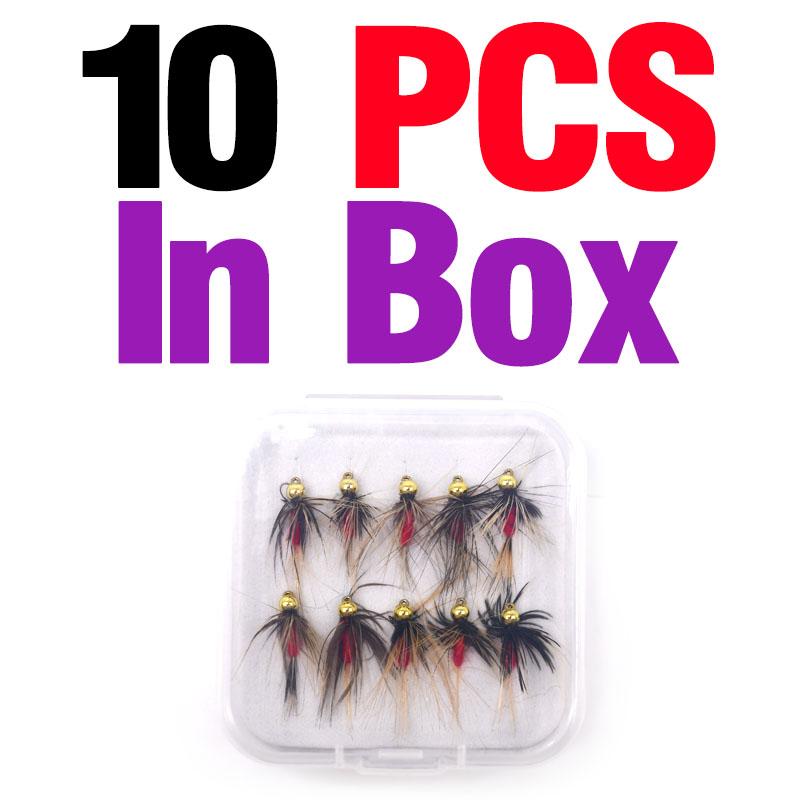 MNFT 10PCS 14# Copper Beadhead Trout Nymph Red Body Fishing Flies Artificial Bait