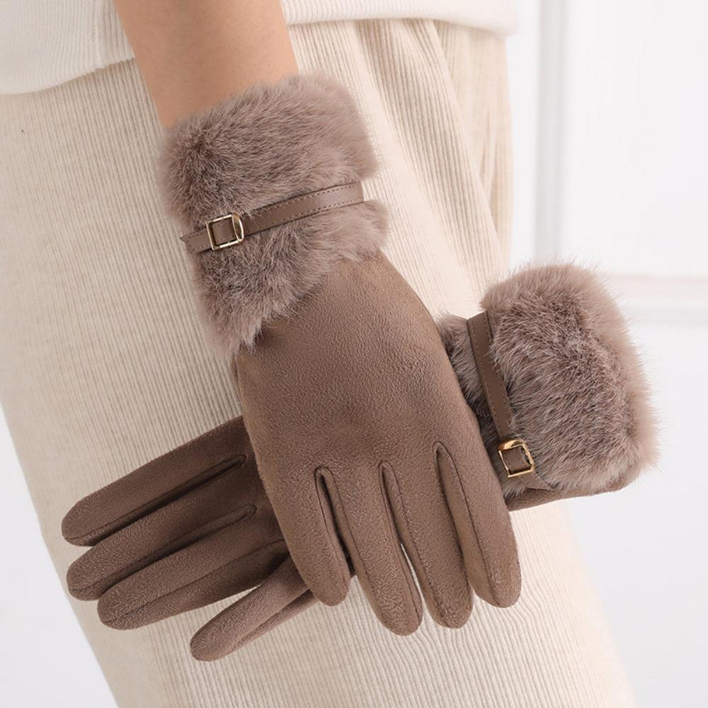 **Plush Gloves Women Winter Versatile Cold-Proof Warm Cycling E-Bike Frost Protection Full Finger Touchscreen Gloves**