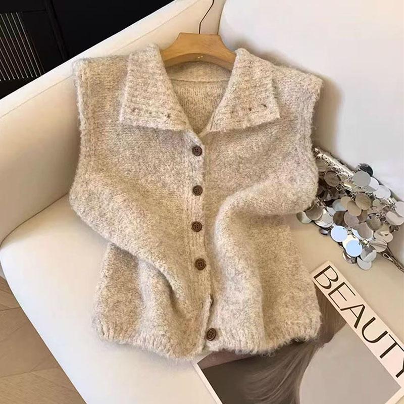 2026 Korean Style Stand Collar Fluffy Wool Vest - Autumn/Winter Sleeveless Loose Cardigan Sweater