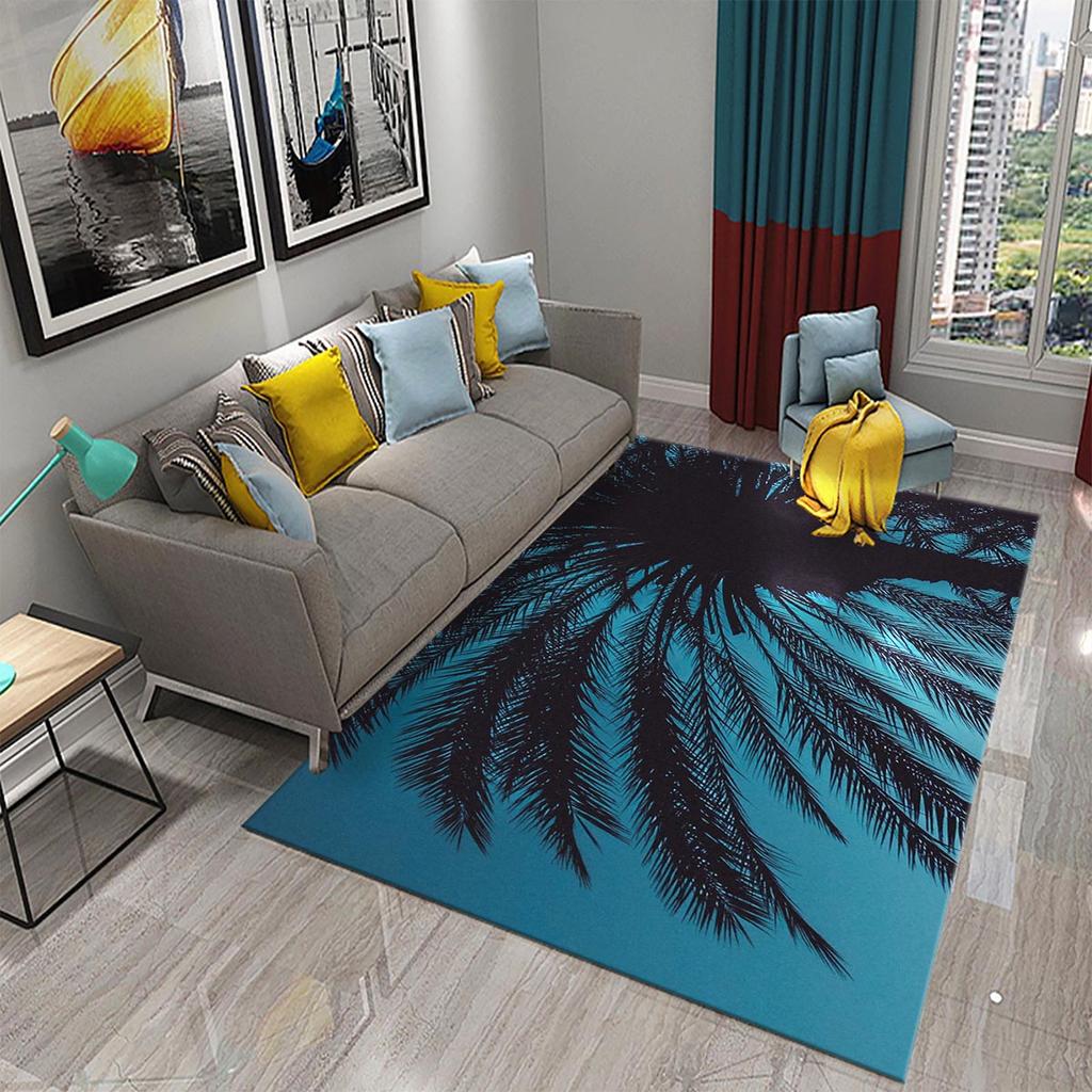 Rug Kitchen Bathroom Entrance Mat Non-Slip Rug Green Tropical Palm Leaf Sunset Rug Living Room Decoration Floor