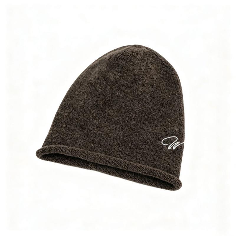 Curled knitted hat casual cold hat women's autumn and winter outdoor warm wool hat simple embroidery ear protection hat tide
