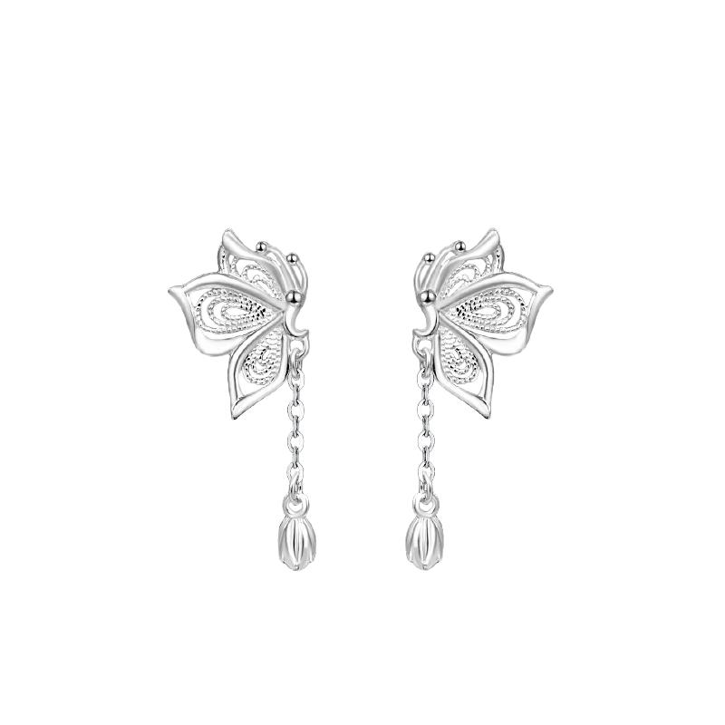 MANHE S999 Sterling Silver Butterfly Earrings