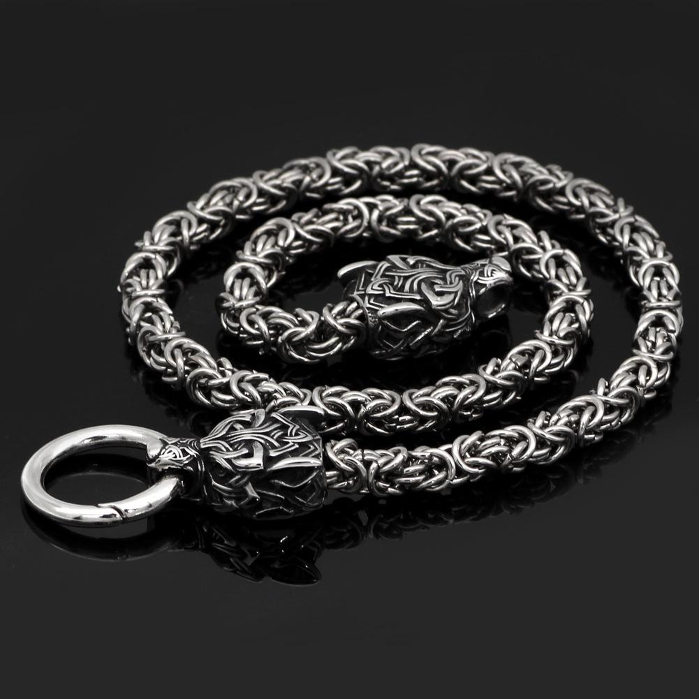 Viking Wolf Stainless Steel Hammer Pendant Necklace with Handmade Chain 50 cm