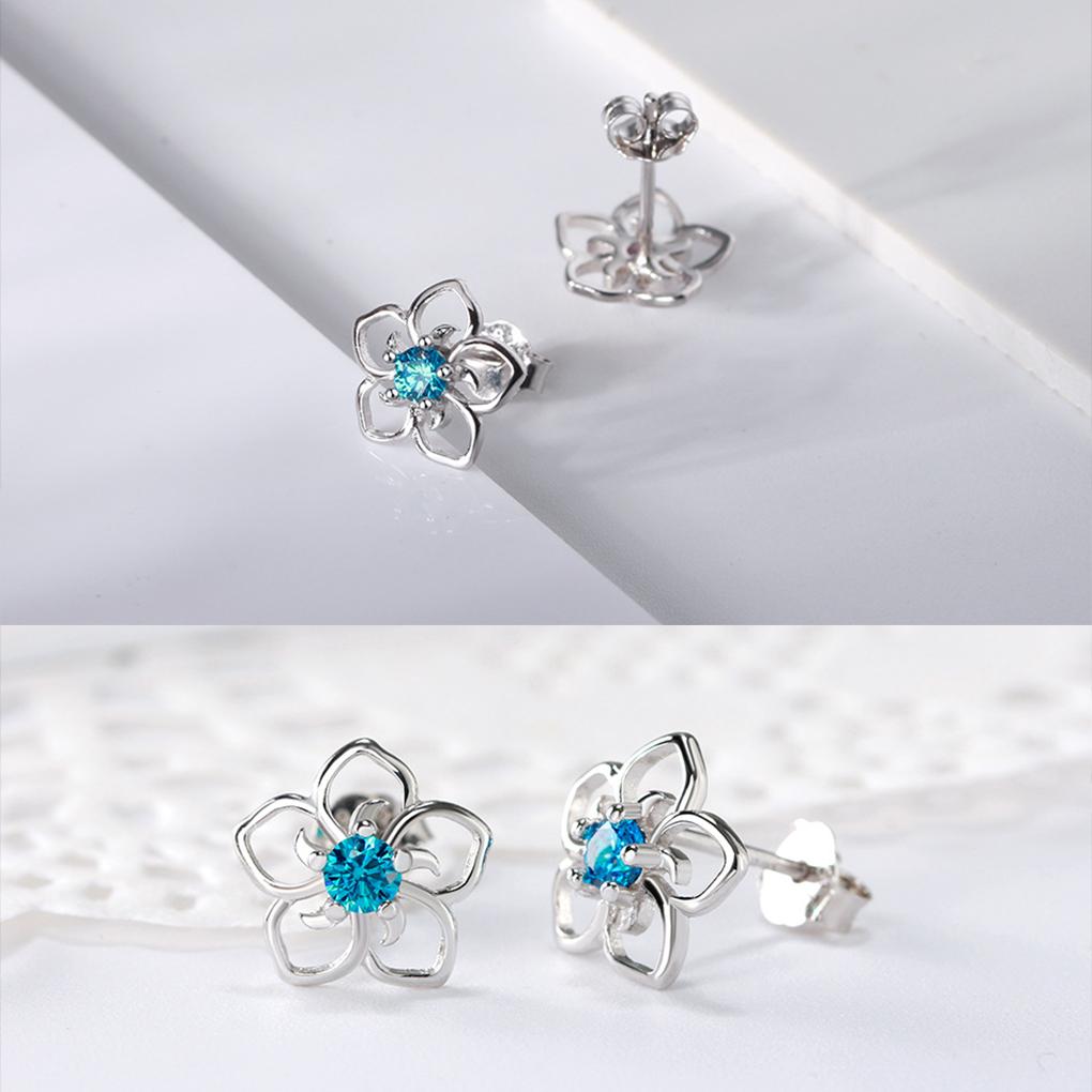 Style Ladies Stud Pair Birthday Girls Unfading Electroplated Ear Earring Silver Shape 1 Gift Flower Copper European