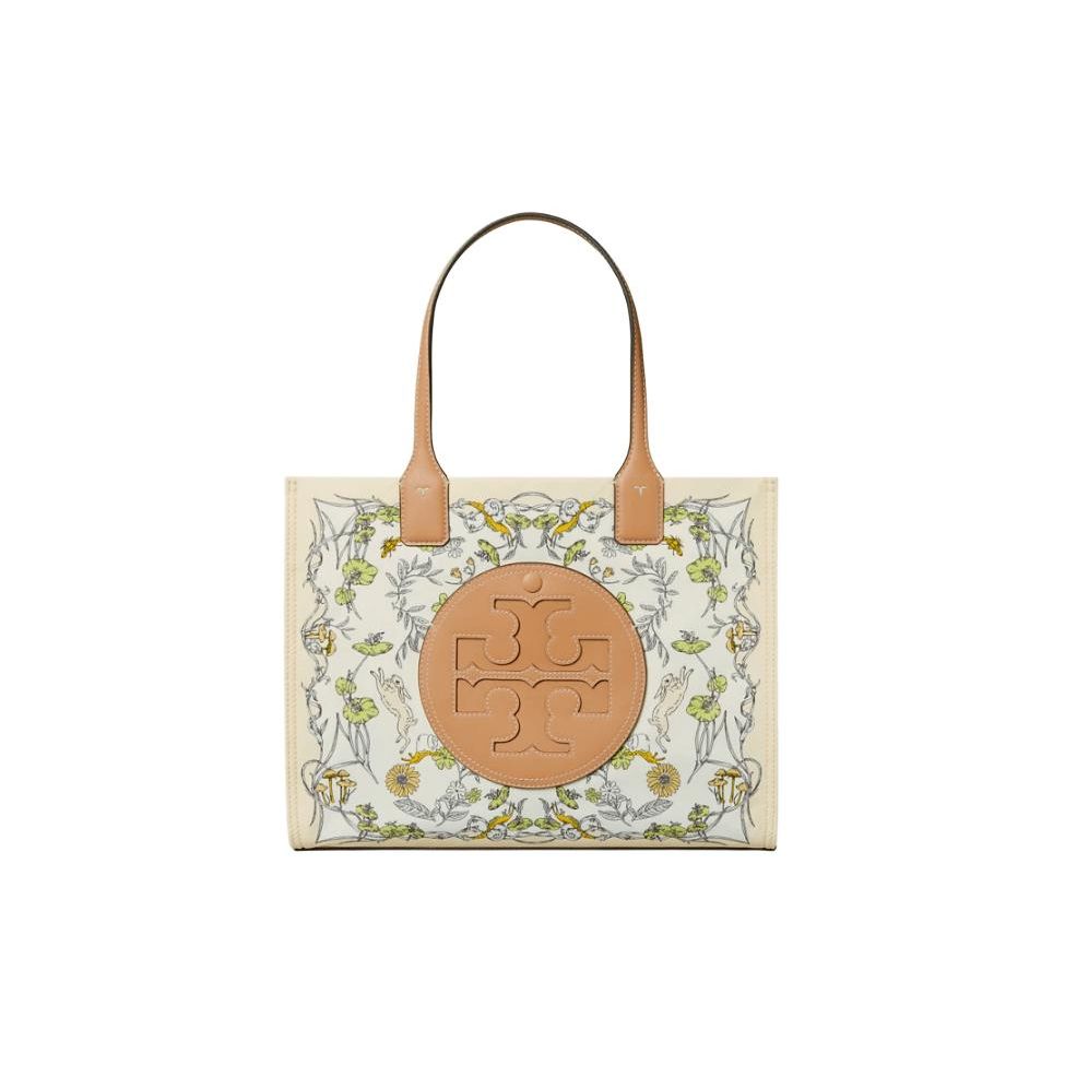 Tory Burch Ella Logo Patch Fabric And Faux Leather Tote Bag Women Tote Bags White 146968-251