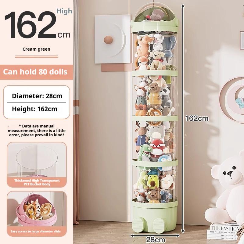 Round Plastic Doll Storage Bucket Multipurpose Large-Capacity Clear Plush Toy Organizer for Home Ornament Storage Christmas Gift