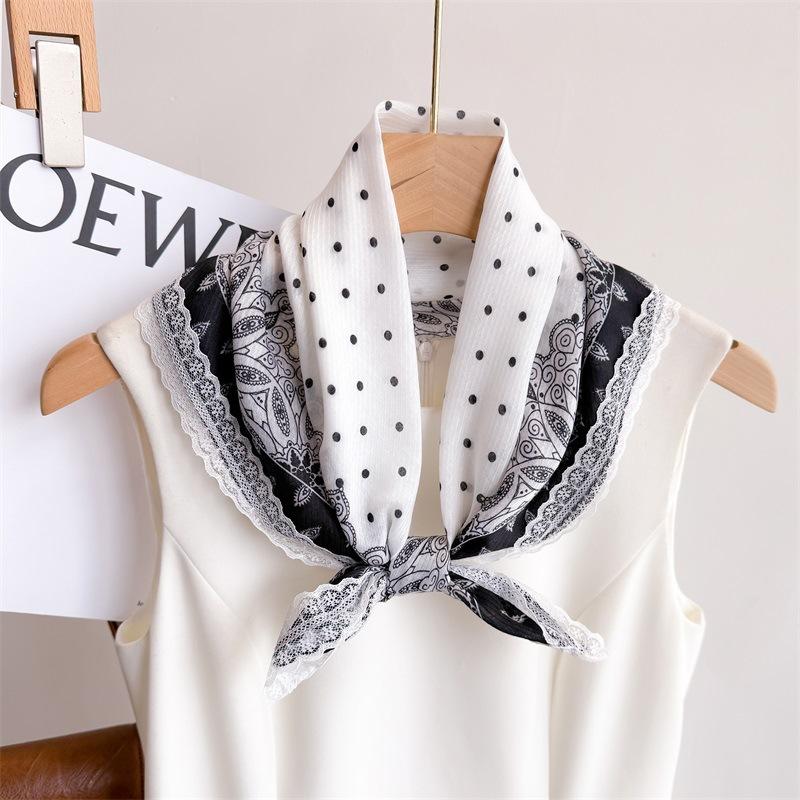 2025 Early Summer Advanced Simulation Silk Lace Dot Printed Scarf Spring Autumn Shawl Square