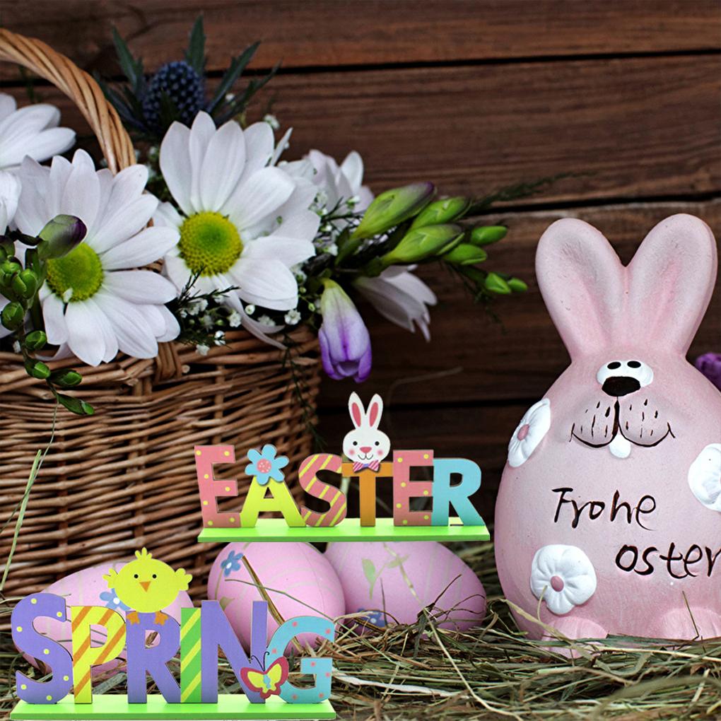 2 Sets Wood Ornaments Easter Decorations Cute Rabbit Handy Installation Letters Birthday Gifts Accessories DIY Kits for Adults