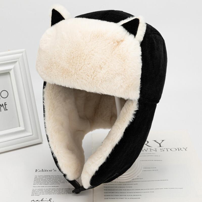 Women Earflap Cap Ushanka Trapper Hat Cat Ear Faux Fur Fluffy Windproof Warm Hat