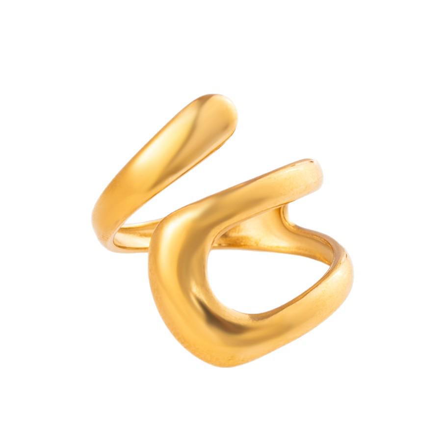 Adjustable Geometric 18K Gold-Plated Stainless Steel Ring - Non-Fading