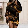 Women Plus Size One Shoulder Long Sleeve Galaxy Print Loose Tunic Dress