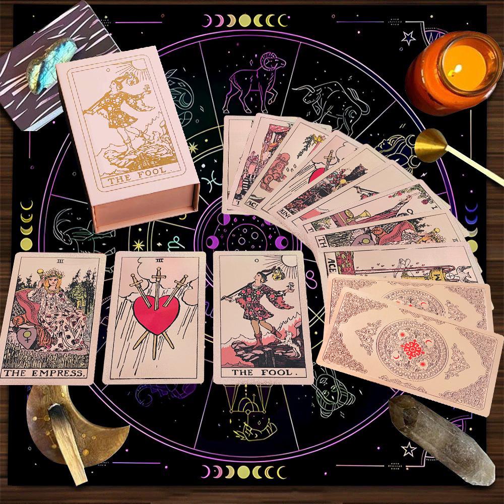 Rose Gold Foil Tarot Cards - Waterproof PVC, High-Quality Print, Board Game Set.