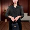 Women's Elegant V-neck Black Polka Dot Chiffon Lace-up Top
