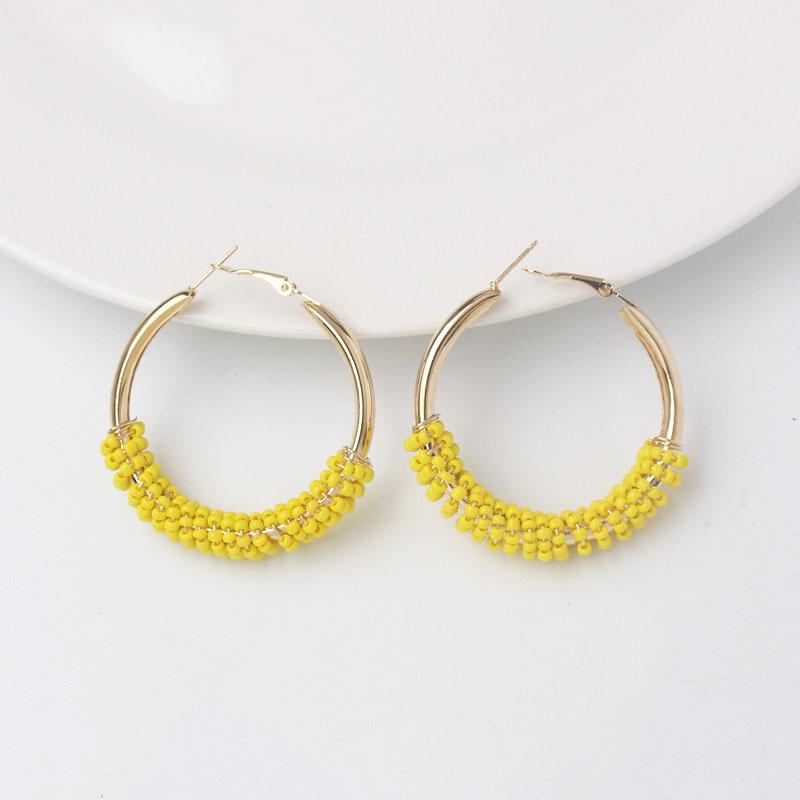 Yellow Flower Dangle Earrings Imitation Pearl Women Drop Earrings Hollow Square Statement Earrings Korean Fashion Earrings