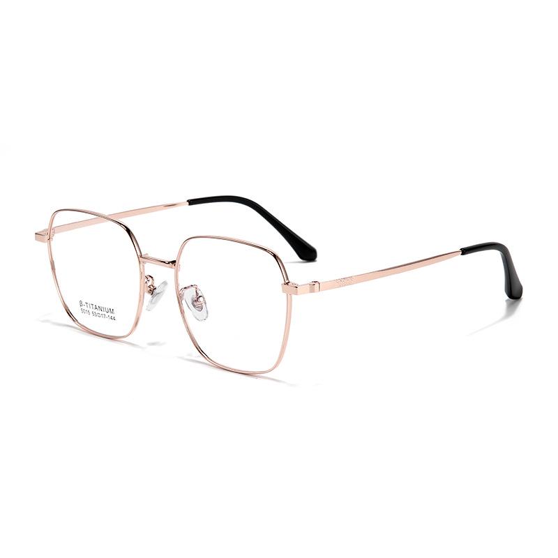 Ultra-light Retro Titanium Polygon Eyeglass Frames with Plano Lenses for Students розового золота