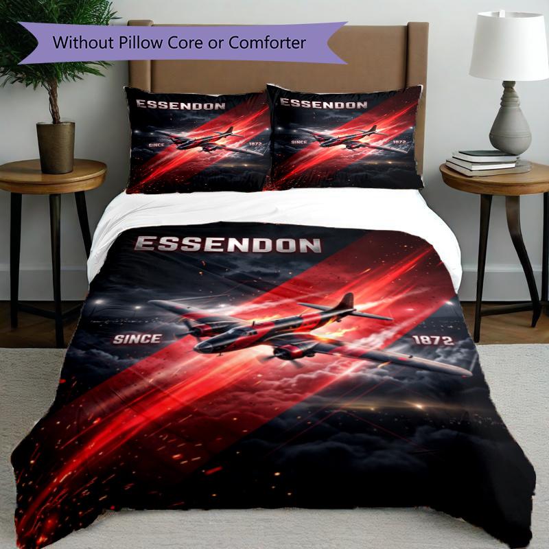 3pcs Duvet Cover Set (1*Duvet Cover + 2*Pillowcase, Without Core), Essendon Football Print Bedding Set, Bedroom Decor, All‑Season, Gift