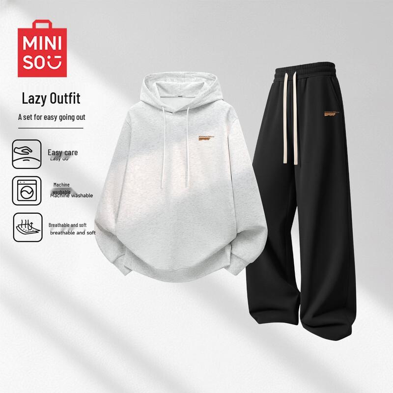 MINISO Men's Casual Hooded Sweatshirt & Straight Leg Pants Set