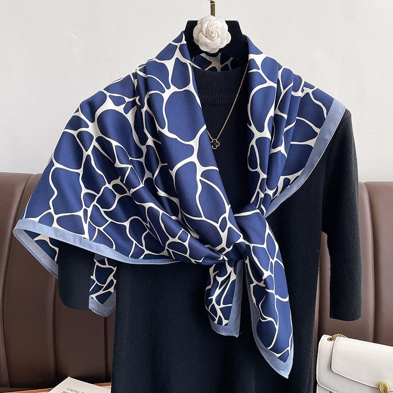 Silk Scarf 90x90cm Luxury Brand Twill Hair Print Head Large Handkerchief Hijab Shawl Women Bandanna Foulard Muffler Wrap