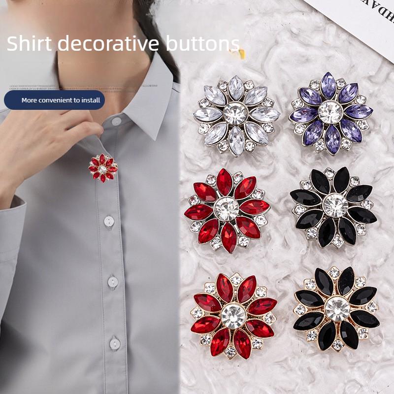 10pcs Crystal Pearl Button Covers Detachable Clip-On Shirt Coat Decorative Buttons Sewing Button for DIY Blouses Clothing