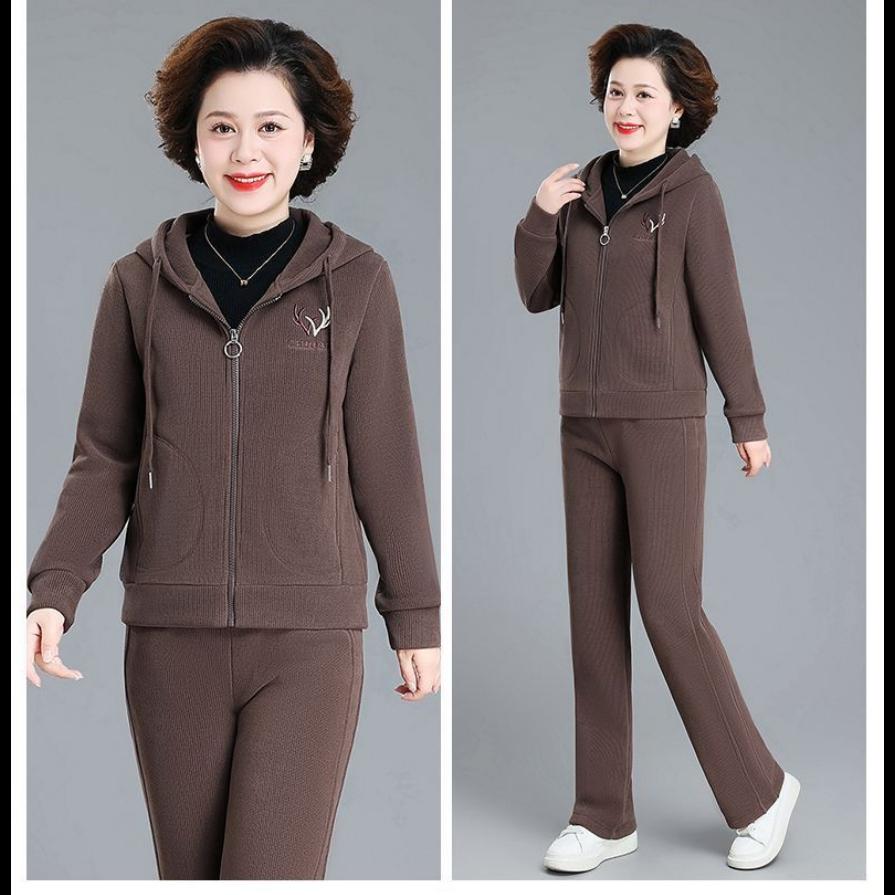 Plus Velvet Thick Jacket Casual Western Style Ladies Sweater Sportswear Suit Autumn and Winter Two-piece Suit