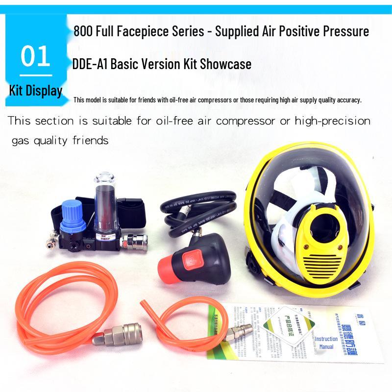 Full-Face Supplied-Air Respirator: Positive Pressure, Dustproof, Ideal for Powder Coating, Chemical Grinding, and Spray Painting