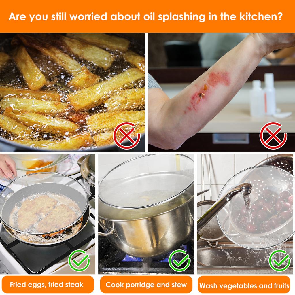 3Pcs Stainless Steel Anti Splatter Guard Oil Net Grease Splatter Screen Pan Mesh Guard Screen Splash Cover for Frying Pan Cooker