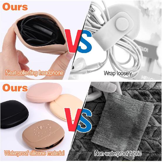 4 PCS Headphone Organizer and Silicone Cable Ties, Silicone Pouch