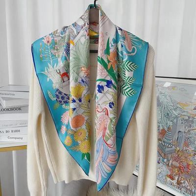 Retro Silk 90cm Square Scarf - Handmade, Luxurious, Light, and Sunscreen Gift for Women