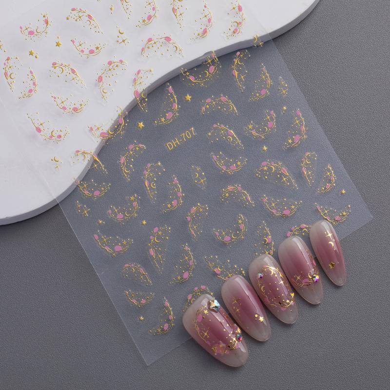 1 Sheet Hot Stamping Gold Silver Starlight Nail Art Stickers Stars Moon Nail Decal Self-Adhesive Manicure Slider Decoration