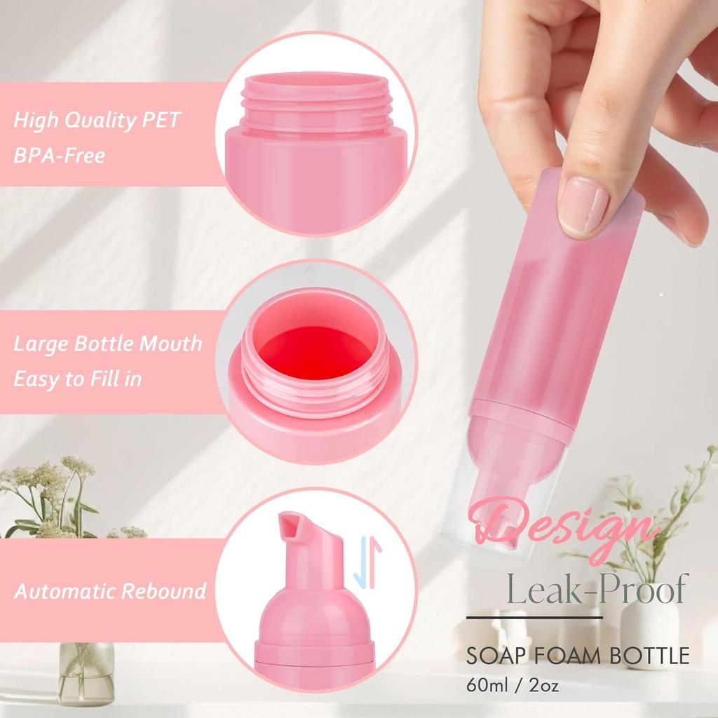 Foam Pump Bottle 3Pcs Travel Lash Shampoo Bottle, Empty Portable Refillable Mousse Foam Soap Dispenser for Hand Soap, Lash Cleanser, Shampoo, Face