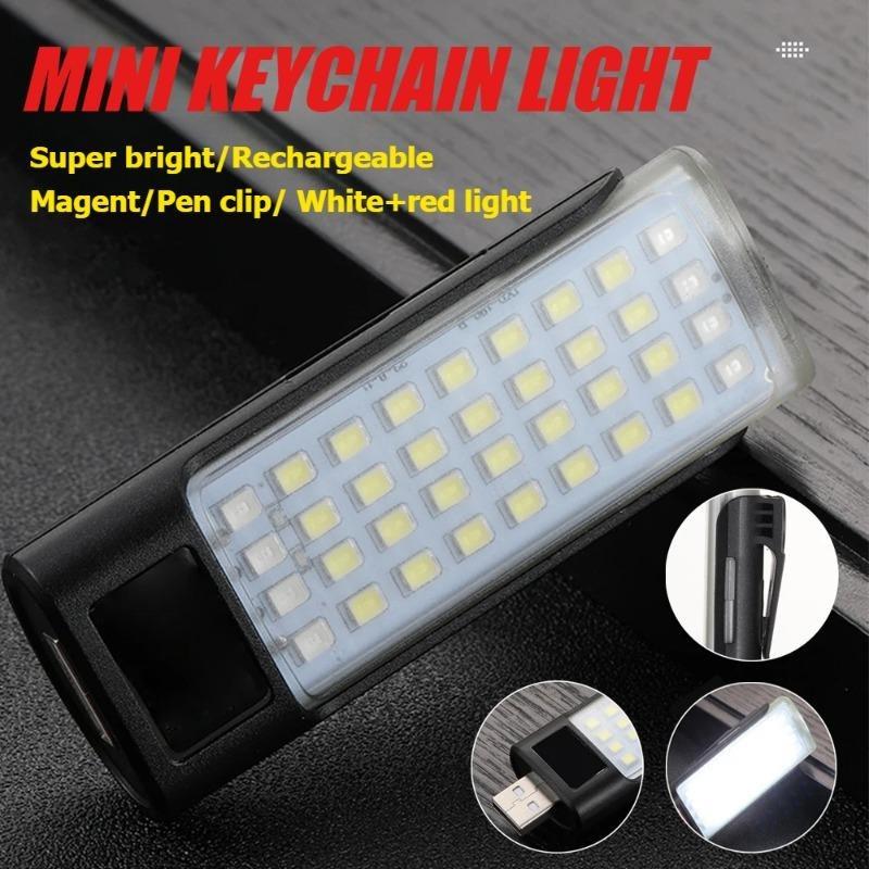 Rechargeable Mini LED Flashlight White & Red Light Worklight Keychain Light Camping Lamp 5 Lighting Modes Emergency Light