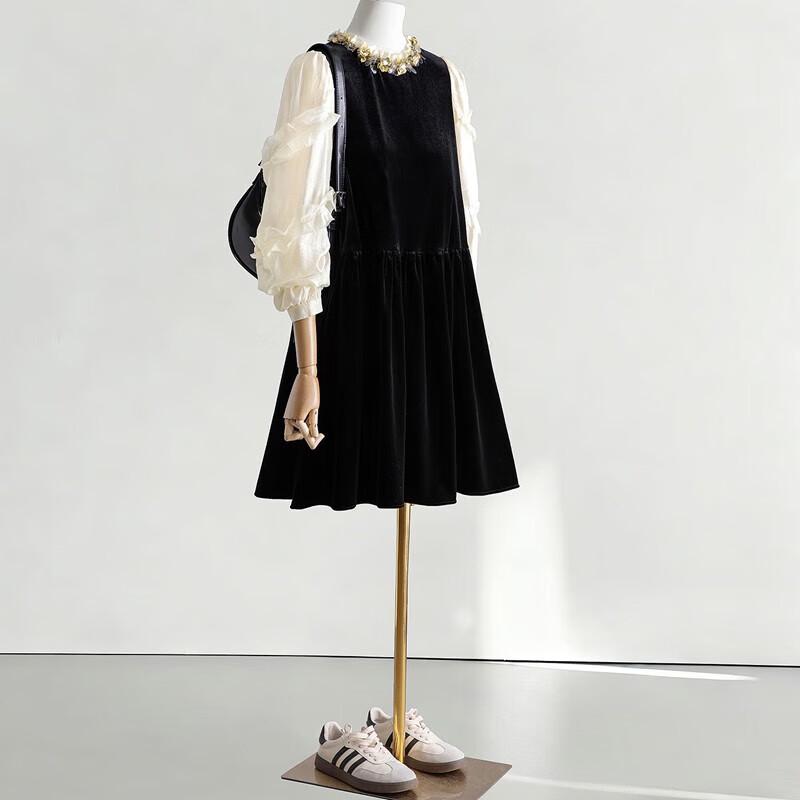 Sibaish Elegant Beaded Color-Block Long-Sleeve Dress M