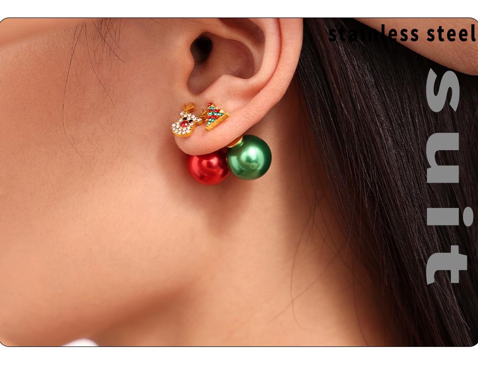 Xinyixin Christmas Tree Reindeer Zircon Stud Earrings with Colorful Bead Backs
