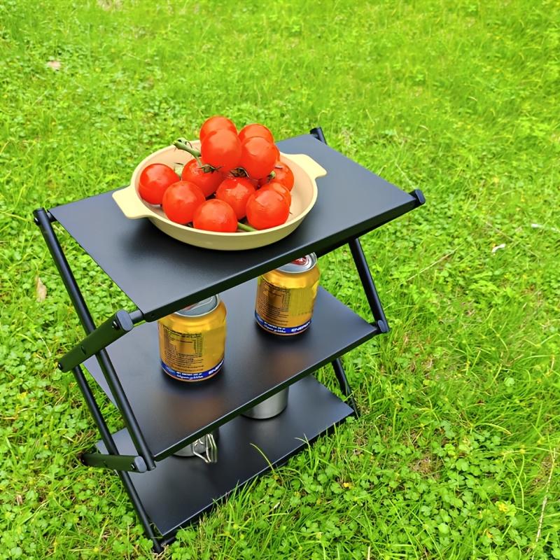 Camping 3-tier Rack Outdoor Folding Storage Shelf Portable Desktop Organizer Shelves Picnic BBQ Storage Rack Table for Picnic
