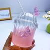 Butterfly Stripe Glass Straw Cup