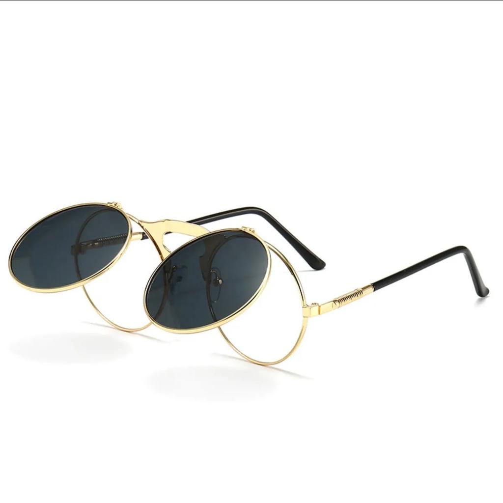 New Steampunk Sunglasses Round Metal Women Style Retro Flip Double Lens Sun Glasses Men Circle Trend Fashion Eyeglasses