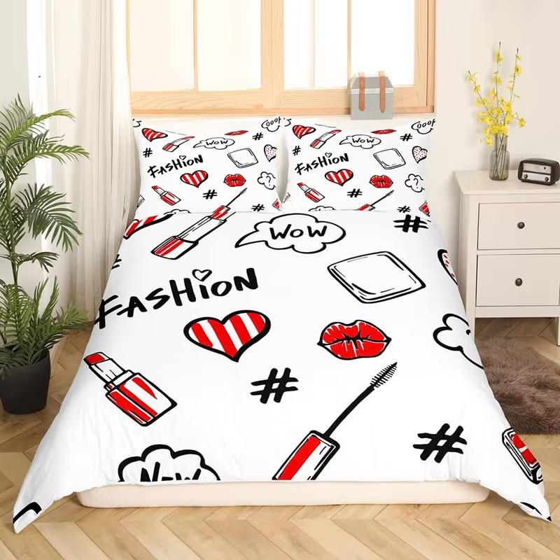 

Fashion Princess Dress Perfume Lipstick Duvet Cover King Full Women Cosmetic and Makeup Theme Bedding Set Microfiber Quilt Cover EU Single(135*200cm)3pcs