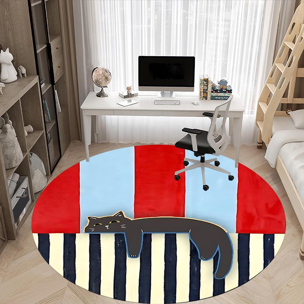 1pc Cat Stripes Office Round Area Rug, Mat Suitable For Office, Under Office Chairs Bedroom Living Room Home Decor, Room Deco