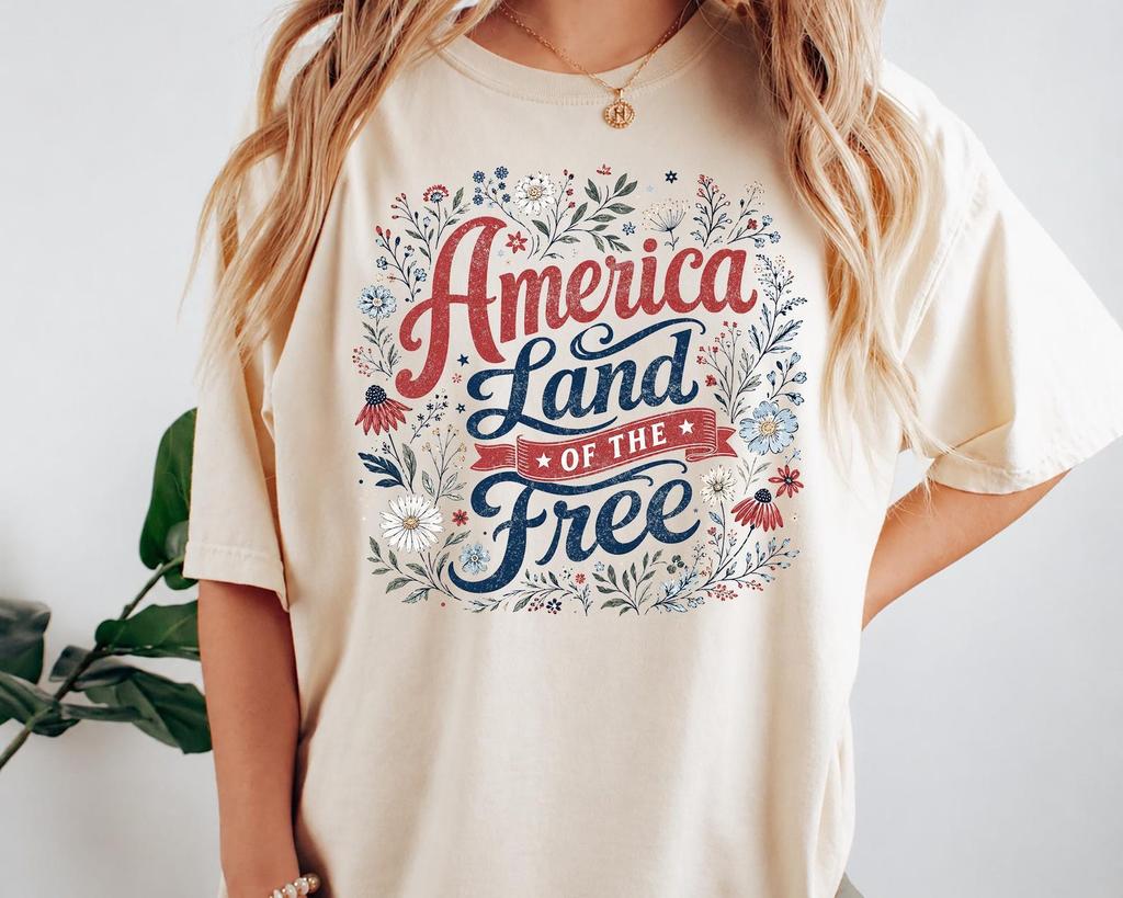 America Land Of The Free Shirt, USA 250 Anniversary Tee, Vintage Patriotic Floral Graphic, 1776 2026 Independence Day Top, American Freedom