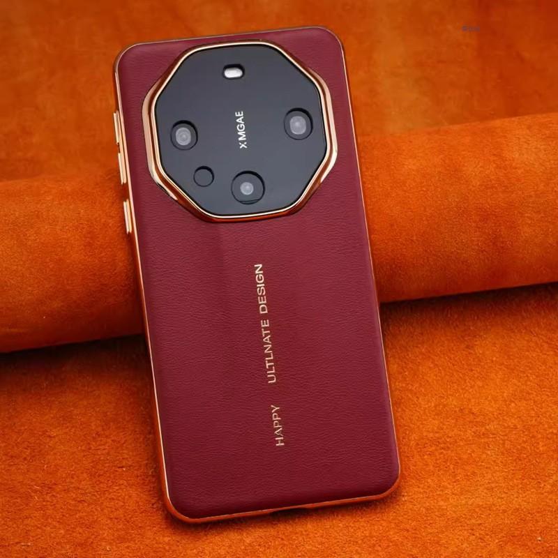 Luxury Electroplated Full Coverage PU Leather Case Mate 60 Pro Business Style Shockproof Cover In Black White Red
