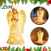 Hollow Carved Angel Sculpture Praying Night Light, Resin Decorative Figurine with Warm LED Lights Thoughtful Present for Friends Home Decor, Tabletop