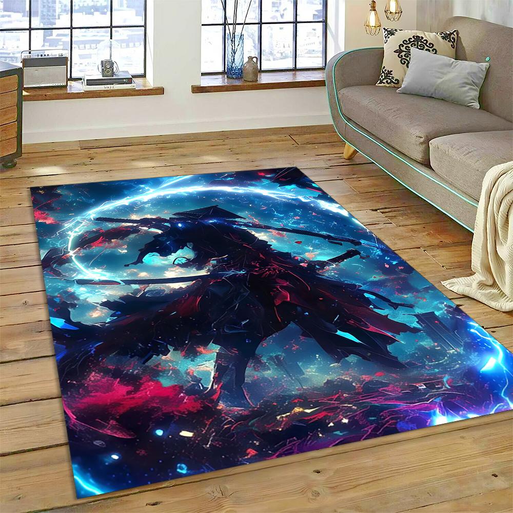 2025 New 3D Japanese Samurai Bushido Katana Cartoon Carpet Rug for Living Room Bedroom Home Sofa Decoration,Non-slip Floor Mat