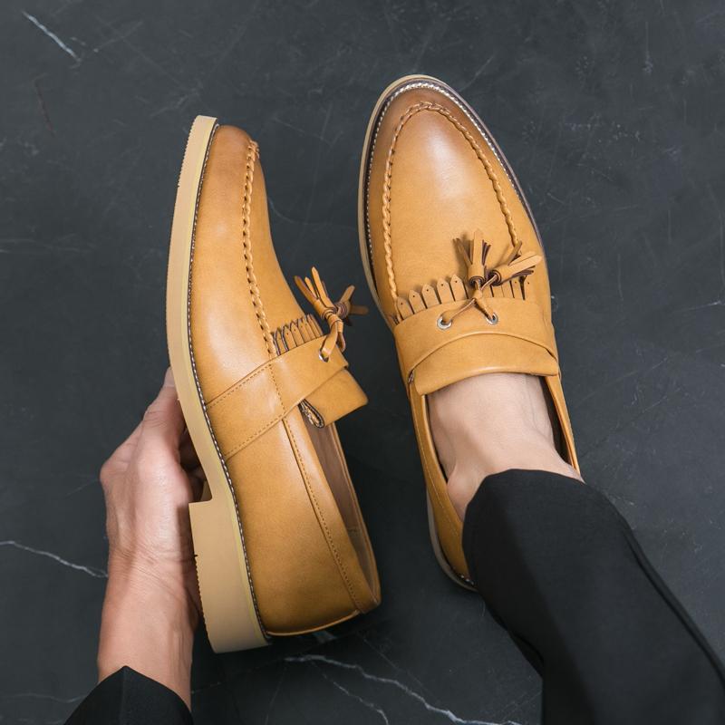 Men Classic British Style Leather Shoes Tassel Lightweight Loafers Casual Shoe Thick Platform Brand Business Dating Shoe