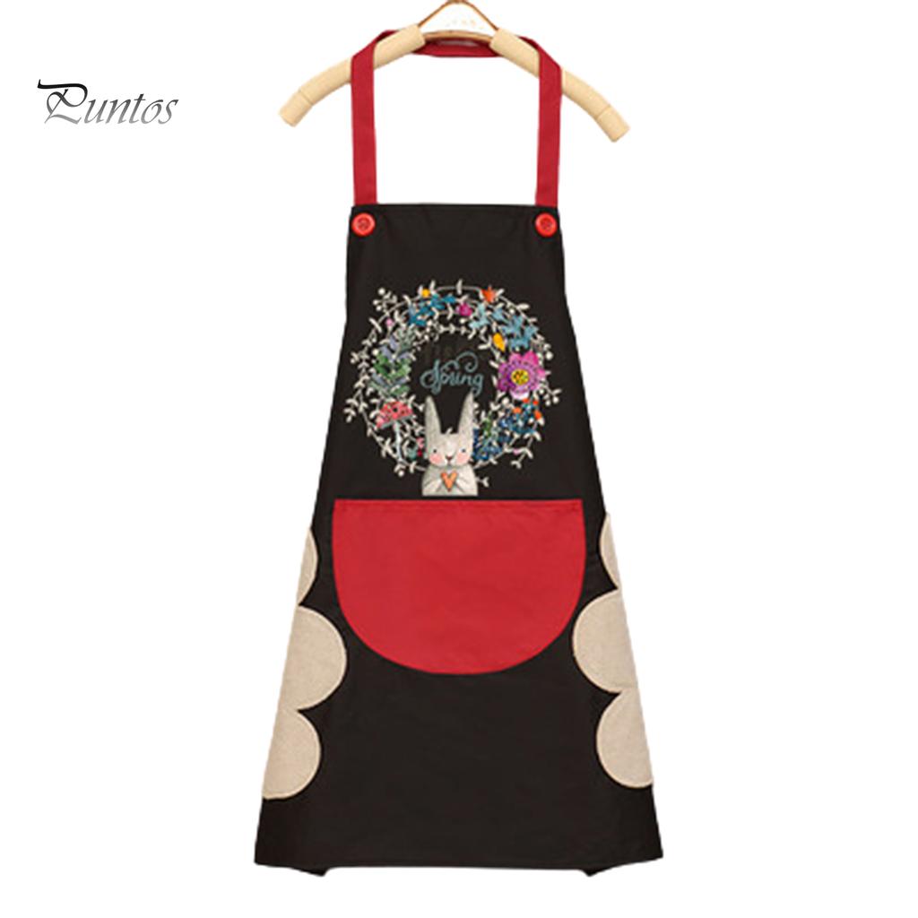 Puntos Cartoon Oil Proof Kitchen Waterproof Wipeable Wreath Rabbit Nail Shop Apron