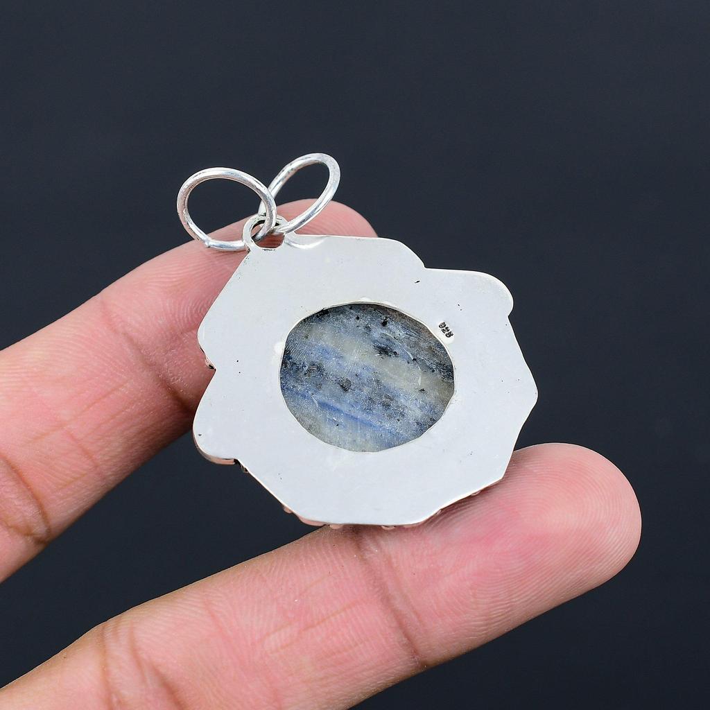 Natural Sodalite Sterling Silver Third Eye Chakra Mother Birthday Bezel Pendant