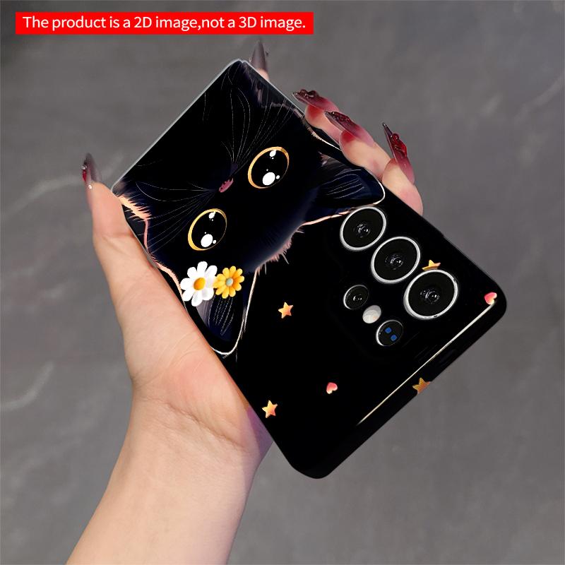 2DFlat Samsung Phone Case Black Cat with Flowers and Stars Phone Case Applicable To Galaxy S22 S23 S24 S25ULTRA S26 A12 A13 A14 A15 A16