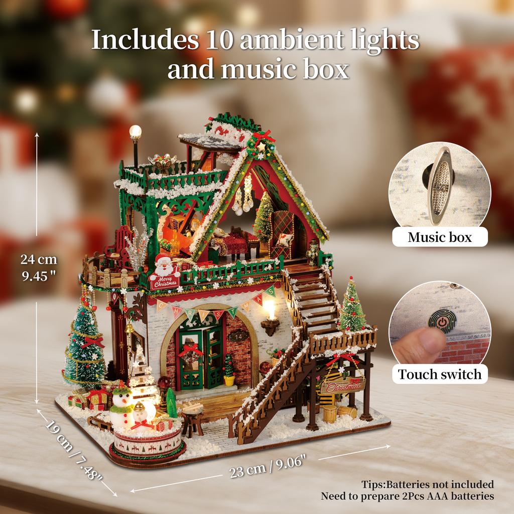 Christmas Doll House Wooden Miniature Kit Furniture Litht Dollhouse Furniture Handmade Model Assembly Toys Case Birthday Giftsr