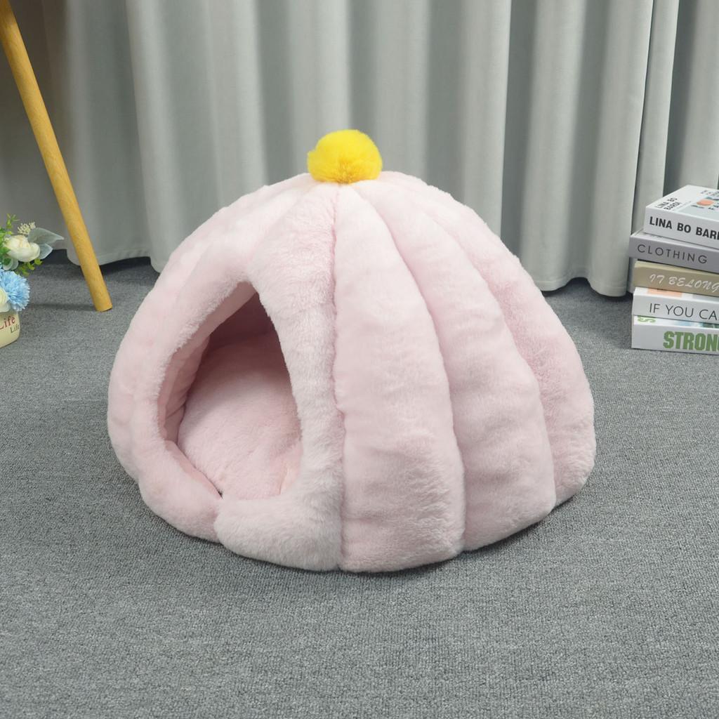 Cat Bed Winter Warm Thick Pumpkin Mongolian Enclosed Safe Sleep Cat House For Indoor Use